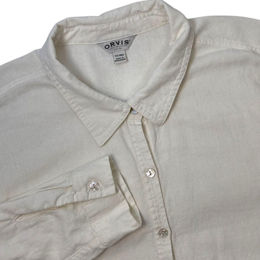 ORVIS Womens XXL Linen Long Sleeve Button Down Shirt XXL Roll Tab Sleeve Outdoor